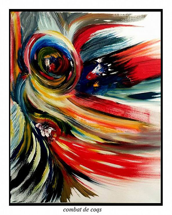 COMBAT DE COQS-janani peintre