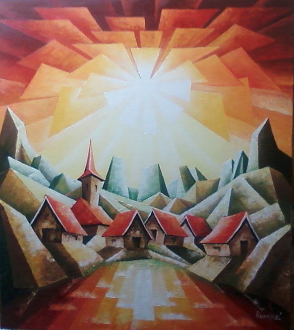 Satul pierdut 2 -ulei pe panza, 80×70 cm-Rolland Roderick Hampel