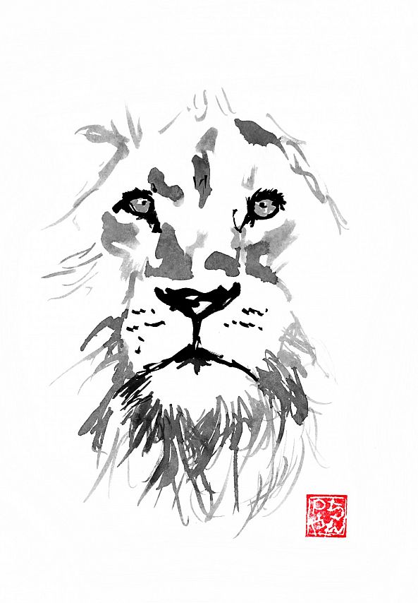 lion face-pechane sumi-e