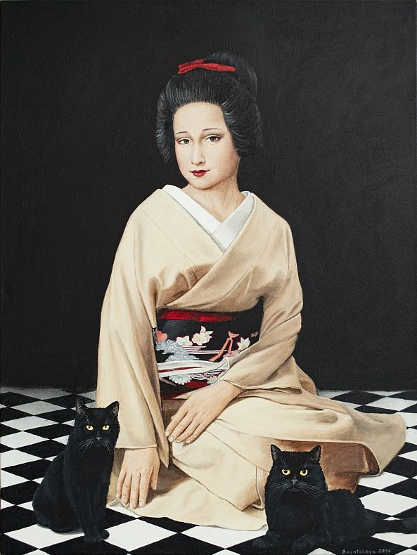 Contemporary portrait "The Secret of the Kimono and Cats"-Nataliya Bagatskaya