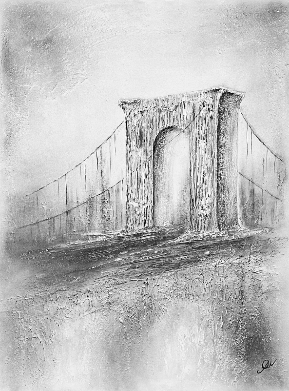 Bridge of Time, acrylic, texture, architecture, black white, 60x80cm, unframed-Olivia Maro