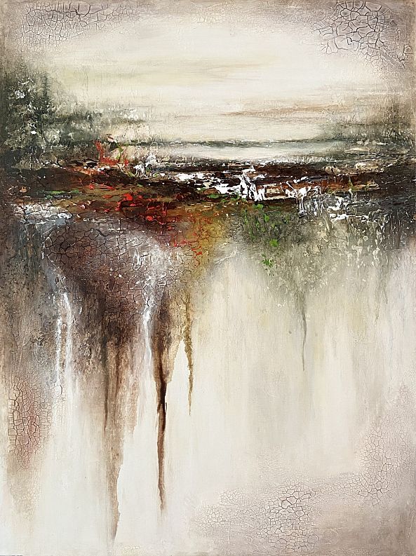 Layering of Worlds, acrylic, nature, brown green, abstract, texture, unframed-Olivia Maro