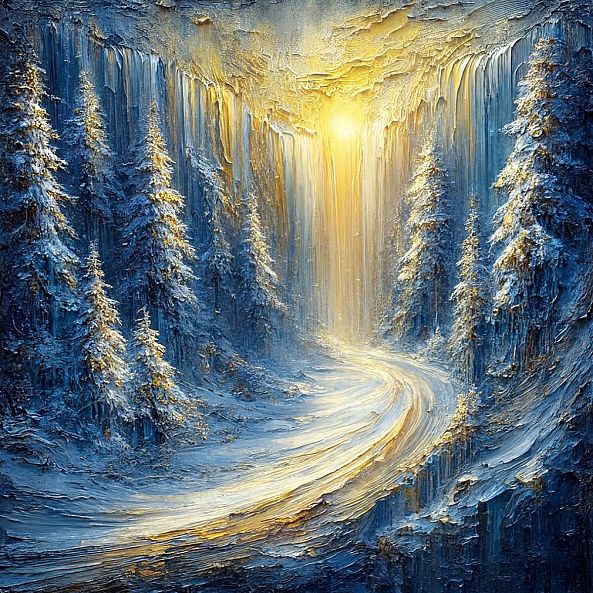 Light in the snow, Nature, landscape, autumn colors, decor Expressionism-Olivia Maro