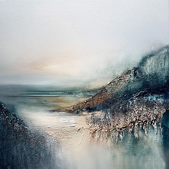 Shallows, landscape, abstract texture, blue white beige, interior painting-Olivia Maro