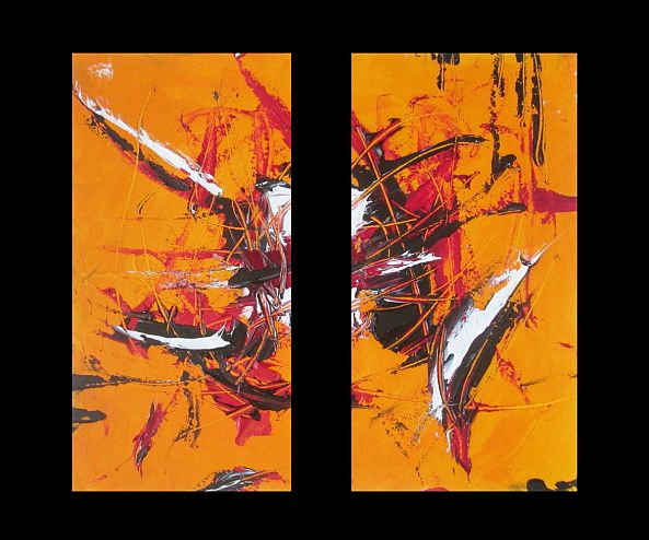 Diptyque Fragments sur fond orange -Maryse Lapointe