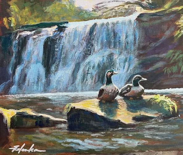 Ducks with waterfall-Trudy Zelenka